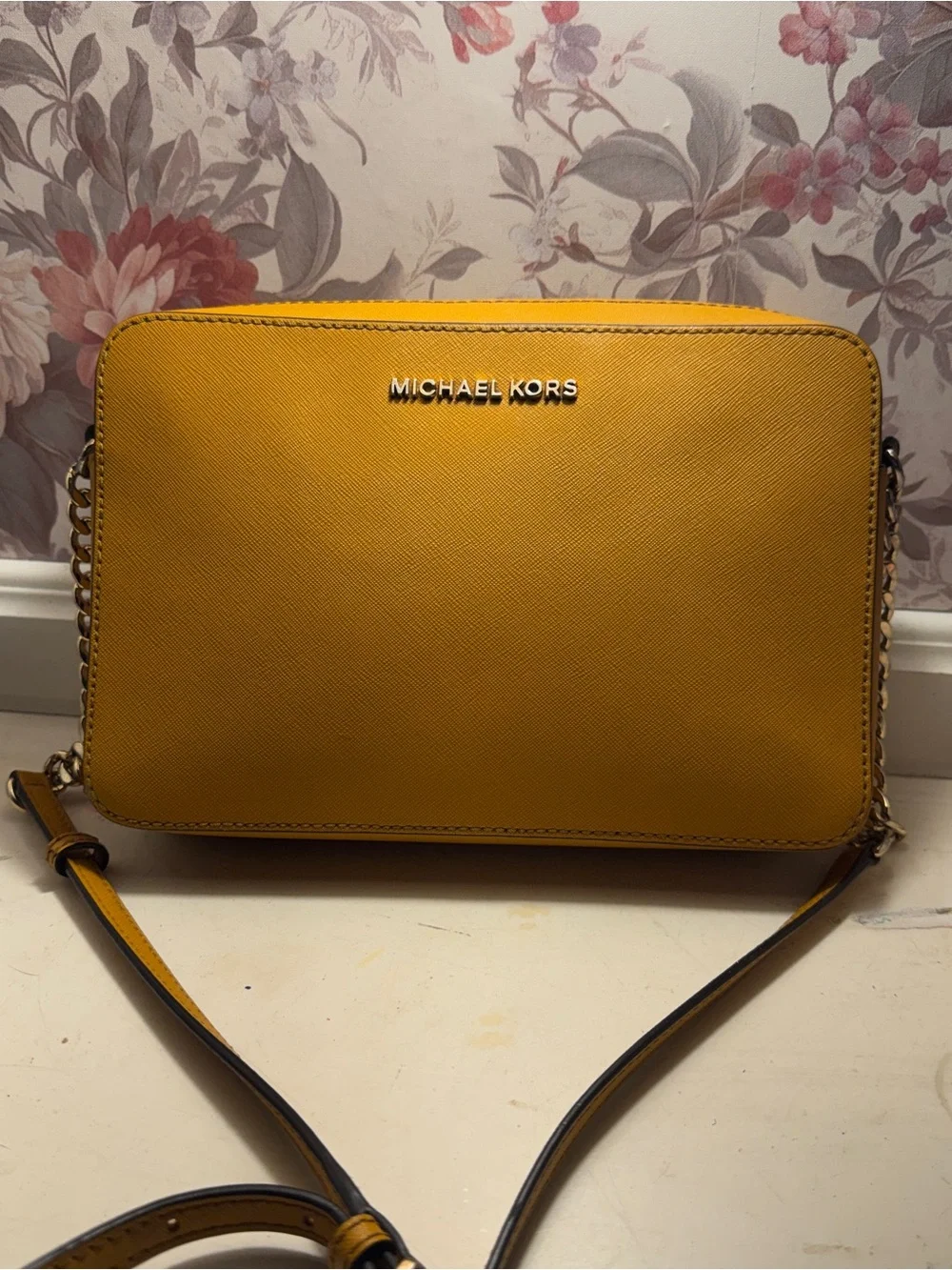 Michael Kors Saffiano Leather East West Crossbody Bag – Mustard Yellow